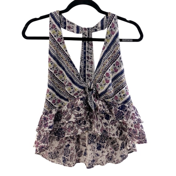 Free People cotton Love Charm T back crop top Size M Ruffle hem and tie front - Picture 2 of 10